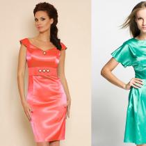 Длинные и короткие атласные платья: фасоны, цвета и детали